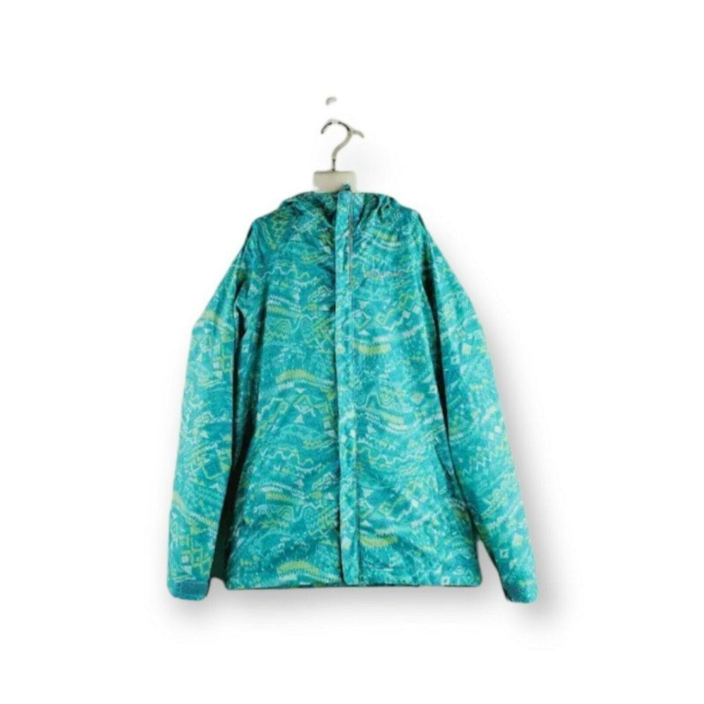 Columbia Girls Aqua Long Sleeve Full Zip Hooded Waterproof Rain Jacket Sz Large
